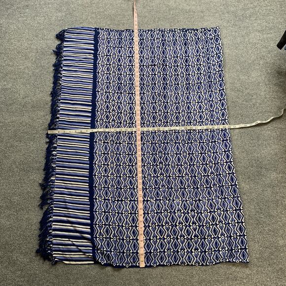 Antik Batik Wrap Womens OS One Size Blue Multi Printed Tassel Scarf Boho Shawl - Picture 6 of 9